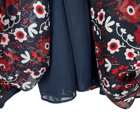 NWOT Tommy Hilfiger Red & Navy Blue Sheer Floral Blouse Size XXL - Picture 10 of 14
